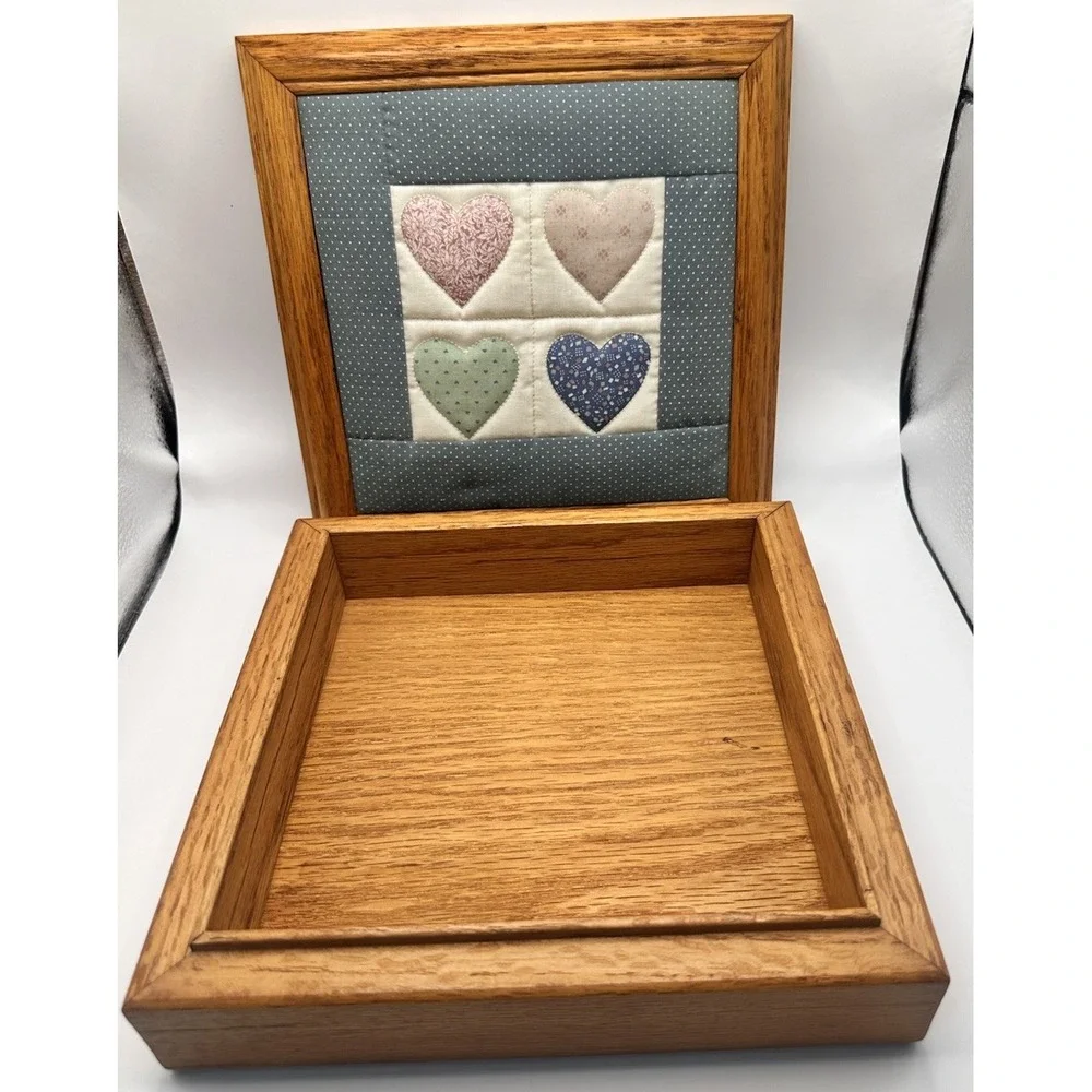 Vintage Tennessee Wood Crafters Oak Wood Quilted Top Trinket Box‎ Jewelry box
